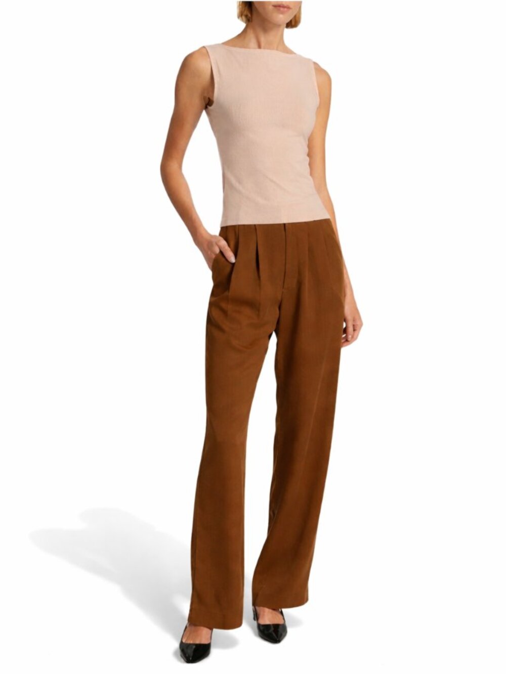 Reformation ribbed beige/bisk 100% extrafine merino wool sleeveless top/sweater